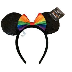Disney PRIDE Bow Black Sequins Minnie Or Mickey Ears Headband New With Tags